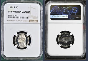 1974 S JEFFERSON NICKEL 5C PF69 ULTRA CAMEO NGC; PR69 DCAM; NONE FINER - Picture 1 of 1