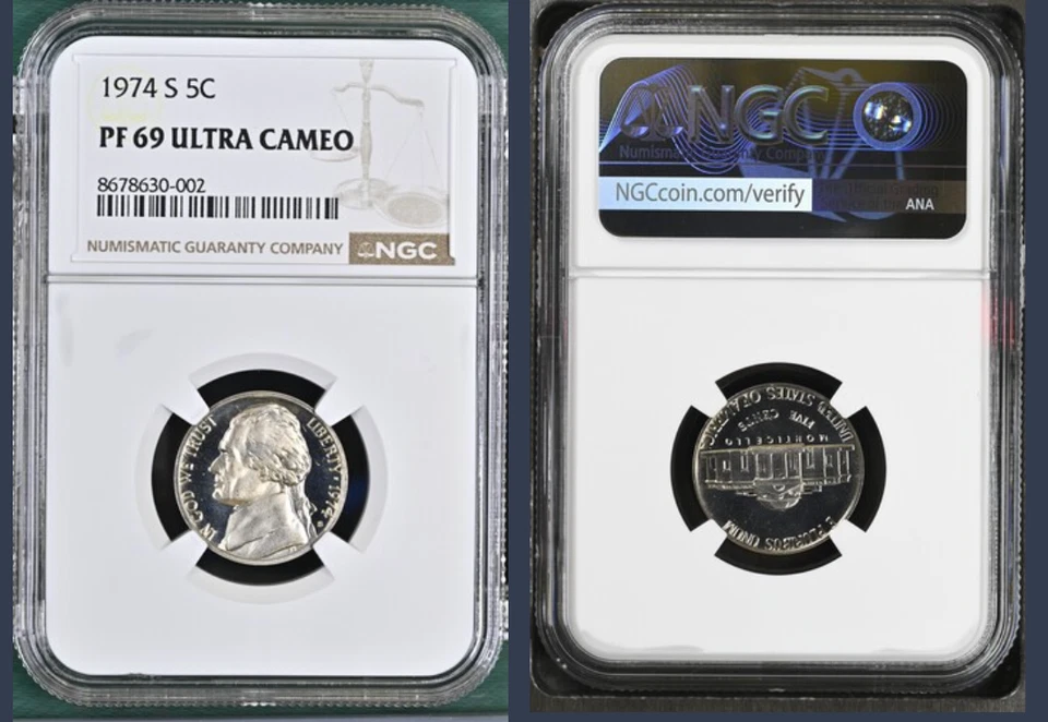 1974 S JEFFERSON NICKEL 5C PF69 ULTRA CAMEO NGC; PR69 DCAM; NONE FINER - Image 1 of 1