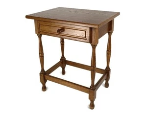 Vintage Oak Carved Wood Side Occasional Table with Drawer Desk Barn farmhouse st - Picture 1 of 8