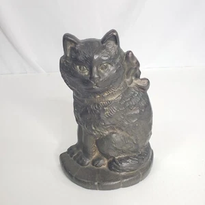 Antique ca. 1929 Angora Cat Solid Bronze Doorstop Connecticut Foundry Stamped - Picture 1 of 5