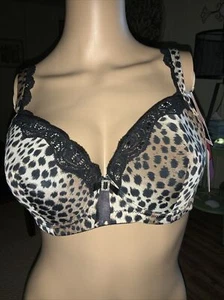 Vtg Sears Enchanting Full Figure Plunge RHINESTONE 38C Bra Animal Print UW NWT - Picture 1 of 9