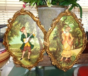 Vintage ITALY Art 3D Image Wall Plaque Ornate Of Couple Figure - Picture 1 of 9