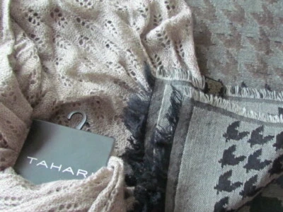 New Tahari Scarf Ahujason Lot Geometric Abstract  Beige Black Green Blue - Image 1 of 4