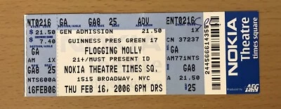2006 FLOGGING MOLLY TIMES SQUARE NEW YORK CITY CONCERT TICKET STUB - Image 1 of 2
