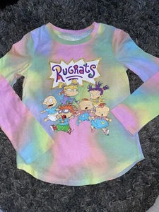 NWOT Nickelodeon Rugrats Girls M Medium Tie Dye Long Sleeve Shirt Rainbow Tommy - Picture 1 of 8