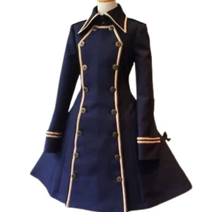 New Frock Long Sleeve Navy Blue Marine Look Dress Wool Coat - Picture 1 of 4