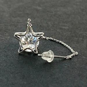 Silver Star with Cubic Zirconium Round Diamond Shaped Stone Drop Stud Earrings  - Picture 1 of 4