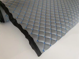 LEATHERETTE Fabric Foam Quilted GRAY AND BLUE Car Seat Upholstery - Picture 1 of 6