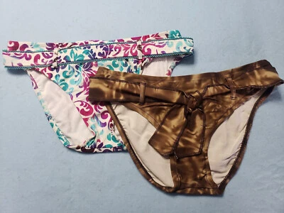 NEW 2 Lot Bikini Bottoms Purple Fuchsia Teal White Brown S See Measurements* - Image 1 of 4