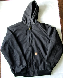 Carhartt Quilt Lined Canvas Black Hooded Zip-up Jacket XL Tall XLT EUC J130 BLK - Picture 1 of 13