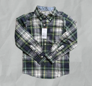 Carters Navy Blue/ Green / White Plaid Button Down Shirt Boys Size 6 - Picture 1 of 4