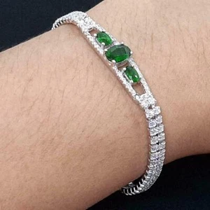 5 Ct Oval Cut Emerald Lab Created Diamond Tennis Bracelet 925 Silver Gold Plated - Picture 1 of 5