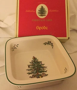 Spode Christmas Tree 8" Square Rim Serving Dish 2.5” Tall - Box - Microwave Safe - Picture 1 of 9