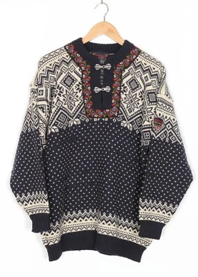DEVOLD Norway Nordic Fair Isle Chunky Wool Clasp Jumper Sweater Men Size L - Image 1 of 4