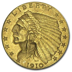 1910 $2.50 Indian Gold Quarter Eagle AU - SKU#14554 Cover