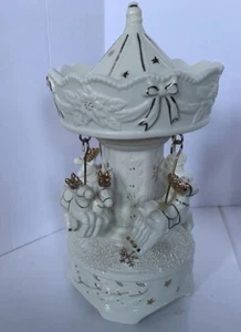 Carosello di Natale musicale vintage Babbo Natale & 6 renne oro biscotto avorio dorato - Foto 1 di 3