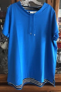 CHICO'S By Zenergy SZ 4=2X Plus S/S  Stripe Detail Women’s Tunic Blue Hi Low NWT - Picture 1 of 17