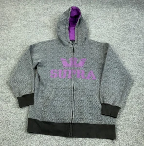 VTG Y2K Supra Gray Purple Logo Zip Hoodie Sweatshirt Adult Small Streetwear - Picture 1 of 6