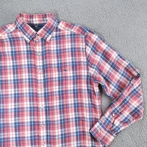 Vineyard Vines Shirt Mens Medium Blue Pink Plaid Button Down Slim Fit Tucker - Picture 1 of 23