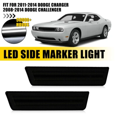 For 2011-2014 Dodge Charger Smoked 2X Rear Bumper LED Side Marker Light White - Image 1 of 4