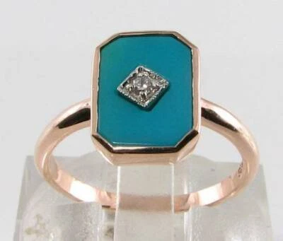 9K 9CT ROSE GOLD TURQUOISE DIAMOND ART DECO  INS RUBOVER RING FREE RESIZING - Image 1 of 4