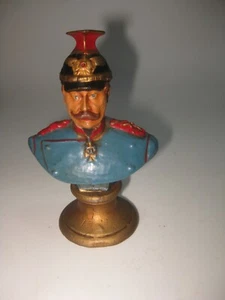 ANTIQUE WW1 GERMAN PRUSSIAN KAISER WILHELM II BUST COLD PAINTED METAL LEAD 1900s - Picture 1 of 3