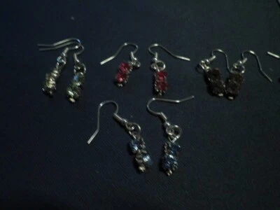 Ohrringe, Ohrhänger mit kleinen Strasssteinchen, Hänger versilbert - Bild 1 von 3