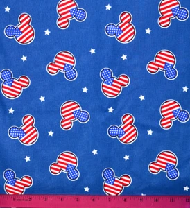 Tela patriótica orejas de Mickey Mouse media yarda 100 % algodón 4 de julio EE. UU. - Imagen 1 de 1