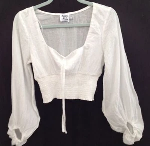 Prinzessin Polly Cropped weiß hauchdünn Bauer Pirat Bluse Oberteil Puffärmel US 2 - Bild 1 von 5