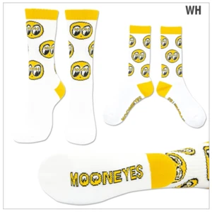 Mooneyes Classic Yellow Logo Crew Socks One Size Fits All White FM214WH - Picture 1 of 1