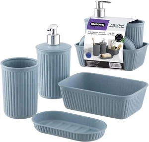 Superio Ribbed Collection - Set di accessori da bagno in plastica, blu (set di 4) - Foto 1 di 7