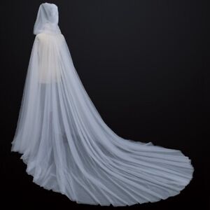 Women Wedding Tulle Cape Hooded Long Cloak Bridal Dress Robe Halloween Costume