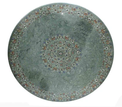 36" Redondo Verde Mármol Comedor / Centro Table Top Pietra Dura Incrustado Arte - Imagen 1 de 4