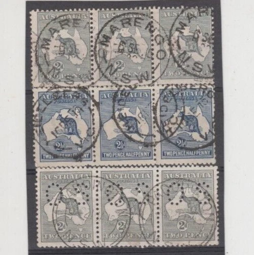 Stamps Australia Kangaroo 3 x strips 3 Marengo, Heidelberg Paddington postmarks - Image 1 of 1