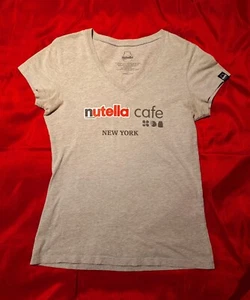 Nutella Cafe New York Nutella Logo Gray V Neck T-Shirt Short Sleeve Size L - Picture 1 of 8