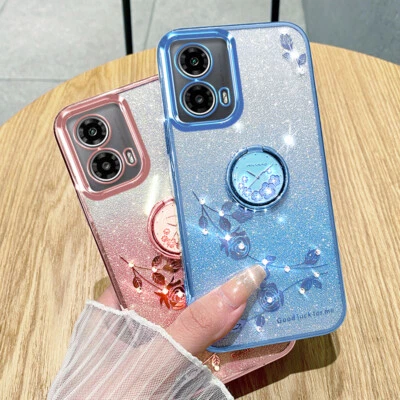 For Motorola Moto G85, Fashion Bling Glitter Clear Ring Holder Stand Case Cover - Image 1 of 4