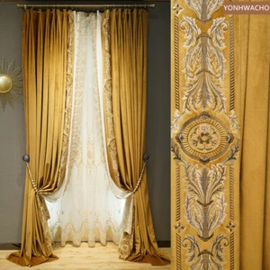high-grade flannel gold yellow thick velvet cloth blackout curtain tulle C623 - Picture 1 of 12