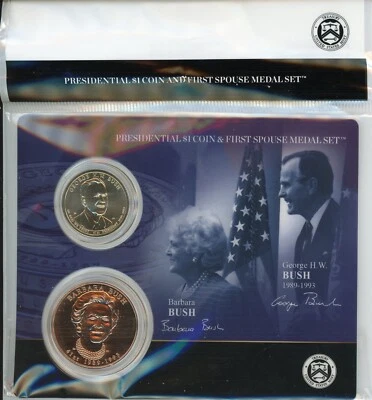 2020 US Mint George HW Bush Presidential Dollar & Barbara Bush Medal Set in OGP - Image 1 of 2