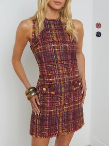 L'AGENCE Damen Tweed Woll Fransen Geflochten Sommerkleid - Bild 1 von 20