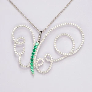 Schmetterling Anhänger m. Kette 42cm 925/- Silber rhodiniert Zirkonia weiss-grün - Bild 1 von 3