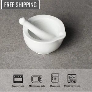 Mortar And Pestle Set Classic Marble Natural Stone White Pestal To Grind Food US - Picture 1 of 7