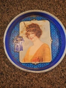 Vintage Pabst Blue Ribbon Beer Tray 13" Flapper Girl Metal 2" Deep - Picture 1 of 8