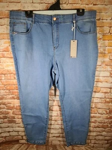 BNWT Ladies Sz 20 Rockmans Blue 7/8 Notch Stud Split Detail Slim Leg Jeans - Picture 1 of 3