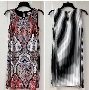 Y2K Vtg 90s MAGGY L Artsy Whimsical Paisley Striped Dress SZ 10 Colorful Stretch - Picture 1 of 11