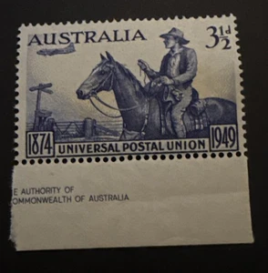 1949 Pre-Decimal Founding Of UPU 3 1/2d Blue Australian Stamp MLH No WMK - Picture 1 of 2