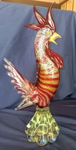 Vintage Stunning Hand Blown Murano Glass Rooster 13” Italy GOLDS And Reds - Picture 1 of 12