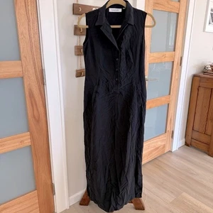 Maxi Vestido Camisa Emmanuel Ungaro 100% Seda Negro Sin Mangas Cuello Para Mujer 6 Usado en Excelente Condición - Imagen 1 de 10