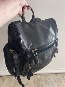 Frye Leather Backpack Black Padded Laptop Bag Commuter Tech Luxe School Travel - Afbeelding 1 van 16