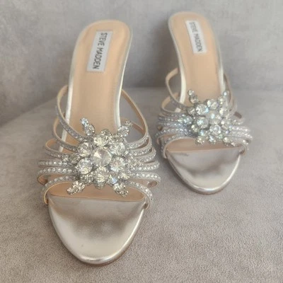 Steve Madden sandals 8 silver Pamola embellished rhinestone glass heels new $120 - Image 1 of 4