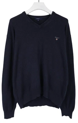 Gant Pull Homme 2XL Col En V Sweat Bleu Marine Logo - Photo 1/4
